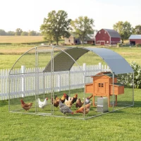 PawHut Pollaio per Galline da Esterno con Tetto Impermeabile e Serratura, in Acciaio Zincato, 2.8x3.4x1.9 m, Argento(m-9)