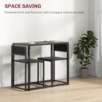 HOMCOM 3 Piece Dining Table and Chairs Set, Dining Room Sets, Rectangular Space Saving Table and 2 Chairs for Compact Kitchens, Steel Frame, Black(m-4)