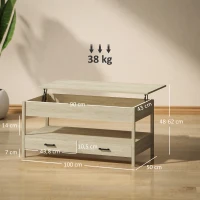 HOMCOM Mesa de Centro Elevable con Almacenamiento Compartimento Oculto Cajones y Estante Abierto 100x50x48-62 cm Roble(m-3)