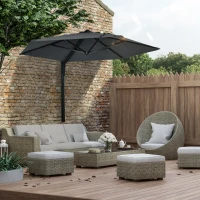 Outsunny 2.5m Wall Mounted Parasol, Hand to Push Outdoor Patio Umbrella with 180 Degree Rotatable Canopy for Porch, Deck, Garden, 250 cm, Dark Grey(m-10)