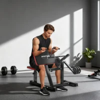 SPORTNOW Panca per Curl Bicipiti con Seduta e Appoggio per Gomiti Regolabili, Supporto per Pesi, Nero(m-2)