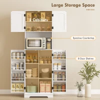 HOMCOM 181.5 cm Freestanding Storage Cabinet, Tall Kitchen Cupboard with Adjustable Shelves, 8 Door Spice Racks, White(m-4)