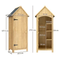 Outsunny Capanno da Giardino in Legno con 3 Ripiani e Tetto Impermeabile, 77.5x54.2x179.5 cm, Color Legno(m-3)