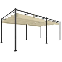 Outsunny Pergola da Giardino con Tettuccio Scorrevole UV50+ in Metallo, 5.7x2.95m, Beige(m-1)