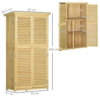 Outsunny Casetta Attrezzi Giardino in Legno di Abete e Pino con 4 Scompartimenti, Armadio da Esterno Porta Attrezzi da Giardino con Tetto Impermeabile, 87x46.5x160cm, Color Legno(m-3)
