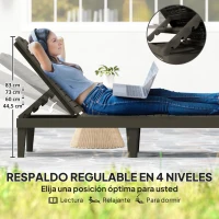 Outsunny Pack de 2 Tumbonas de Jardín Exterior Tumbonas Reclinables de PP Respaldo Ajustable Resistentes a la Intemperie Negro(m-4)