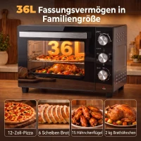 HOMCOM 36 L mini piekarnik z termoobiegiem, regulacja temperatury 90–230 °C, 1500 W(m-5)