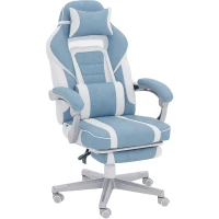 HOMCOM Silla Gamer Reclinable con Altura Ajustable Reposapiés Retráctil Soporte Lumbar y Reposacabezas Desmontable Azul(m-1)