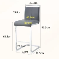 Lot de 2 tabourets de bar style nordique, design élégant, idéal pour cuisine, bar ou restaurant, 38.9x46.5x96.5 cm, Argent(m-3)