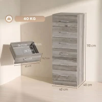 HOMCOM Cassettiera Moderna a 6 Cassetti per Camera, 40x40x110 cm, Grigio(m-3)