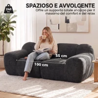 HOMCOM Divano 2 Posti in Ciniglia Senza Struttura, Seduta Ampia, 174x91x61 cm, Grigio Scuro(m-6)