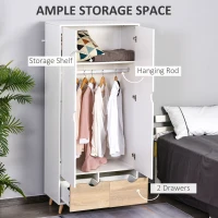 HOMCOM Bedroom Furniture Set, Wardrobe with Hanging Rail, Bedside Table, Floor Cabinet with Storage, Nature Wood Finish and White(m-4)