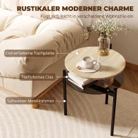 HOMCOM Ronde bijzettafel met open glazen legplank voor kleine ruimtes, 41,8 x 39,8 x 53,5 cm, eiken(m-7)
