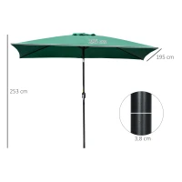 Outsunny Ombrellone Rettangolare 2x3 m Pieghevole e Regolabile con Manovella, in Alluminio e Poliestere, Verde e Nero(m-3)