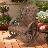 Outsunny 2 Piece Wooden Adirondack Rocking Chair Reclining Armchair Outdoor Garden Furniture Patio Porch Rocker - Carbonized Wood Colour(m-2)
