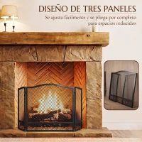 HOMCOM Salvachispas para Chimenea Plegable de 3 Paneles de Metal con Diseño Floral para Hogar 107x60 cm Negro(m-5)