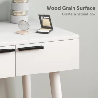 HOMCOM Modern Dressing Table with Round Mirror and Stool, Makeup Vanity Table with 2 Drawers for Bedroom, Living Room, 60 x 40 x 123 cm, White(m-5)