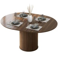 HOMCOM Tavolo da Pranzo Allungabile per 6-8 Persone, 110-150 cm, Tavolo da Cucina Ovale con Piedistallo Centrale Rotondo, Noce(m-8)