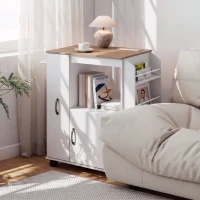 HOMCOM Kitchen Trolley on Wheels, Rolling Kitchen Island Cart with Power Outlet, Cabinet, Pull-Out Drawer, White(m-9)