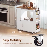 HOMCOM Kitchen Trolley on Wheels, Rolling Kitchen Island Cart with Power Outlet, Cabinet, Pull-Out Drawer, White(m-6)