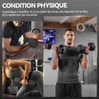 HOMCOM Lot de 2 Haltères Courtes Poids 30 kg, Haltère Hexagonale Entraînement Musculaire & Haltérophilie, Noir(m-7)