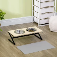 PawHut Comedero Elevado para Perros con 2 Cuencos de Acero Inoxidable Tapete y Alimentador Lento 60x30x18,5 cm Roble(m-10)