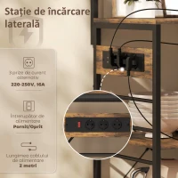 HOMCOM Scaffale Bucătărie Con Prize E Led, Struttura In Oțel, Marrone Rustic(m-4)