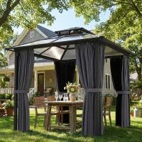 Outsunny 2.5 x 2.5 m Hardtop Gazebo Canopy with Double PC Roof, Drainage Gutters, Garden Gazebo Permanent Pavilion, Dark Grey(m-10)