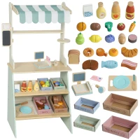 AIYAPLAY Supermarché pour enfant 34 pcs, marchande en bois, tableau noir, caisse enregistreuse et accessoires, 52x30x92,5cm, vert(m-1)