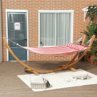 Outsunny Hamac sur pied 1 place, hamac avec support en bois oreiller de tête, lit en coton, 310x118x120cm, rouge et blanche(m-9)