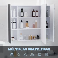 kleankin Armário Casa de Banho com Espelho e Luzes LED Armário com Espelho Casa de Banho com Prateleiras Ajustáveis e USB 90x15x75 cm Branco(m-5)