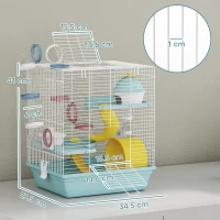PawHut 3-Level Hamster Cage with Exercise Wheel, Water Bottle, Food Bowl, for Dwarf Hamsters, 34.5 x 27.5 x 41 cm, Blue(m-3)