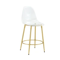 Lot de 2 tabourets de bar transparents au design flottant, adaptée aux îlots européens, 48,50x48,50x102,00 cm, doré, Transparent(m-10)
