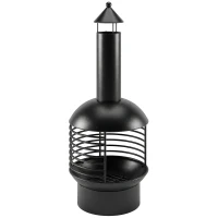 Outsunny Chimney Fire Pit, Portable Wood Burning Firepit with Poker, Charcoal Grid, Outdoor Fireplace for Garden Patio, Black(m-1)