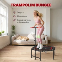 SPORTNOW Trampolim Fitness 114x114x132 cm com Guiador Ajustável em 3 Níveis Estrutura de Aço para Treino de Perna Corpo Vermelho(m-5)