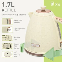 HOMCOM Kettle and Toaster Set, 1.7L 3000W Fast Boil Jug Kettle with Auto Shut Off, 4 Slice Toaster with 7 Level Browning Controls & Crumb Tray, Beige(m-4)