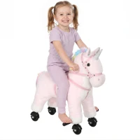 AIYAPLAY Cheval à Monter pour Enfant, Cheval à Roulettes en Peluche avec Effets Sonores, pour 1 à 3 Ans, Charge Max. 40kg, Rose(m-17)