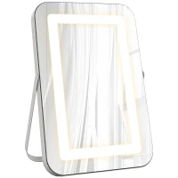 HOMCOM Oglindă de machiaj cu lumini reglabile în 3 culori, priză USB și oglindă cu mărire 10x, 31x41,5x3 cm, alb(m-1)