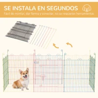 PawHut Parque Plegable para Perros de 8 Paneles Ø156x60 cm Valla Metálica con Puerta Estacas Interior Exterior Multicolor(m-4)