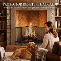 HOMCOM Salvachispas para Chimenea Plegable de 3 Paneles de Metal con Diseño Floral para Hogar 107x60 cm Negro(m-4)