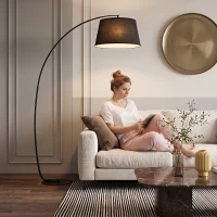 HOMCOM Lámpara de Pie Arco con Pantalla de Tela para Salón con Casquillo E27 (Bombilla no Incluida) Interruptor de Pedal Negro(m-4)