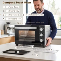 HOMCOM Mini cuptor 36 L cu aer cald, reglare temperatură 90–230 °C, 1500 W(m-3)