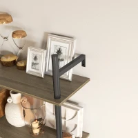 HOMCOM Wall Mounted Floating Shelves with 4 Hooks, Rustic Wall Shelf Unit for Living Room, Entryway, Grey(m-8)