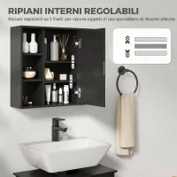 HOMCOM Armadietto con Specchio in MDF e Truciolato con 3 Ripiani Laterali e Ripiano Regolabile Interno, 60x14.5x49.4 cm(m-6)