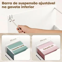 HOMCOM Móvel para Impressora com Rodas, 3 Gavetas, Barra Ajustável, 2 Prateleiras Abertas e Puxadores, para Documentos A4, Branco(m-4)