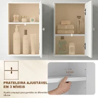 HOMCOM Armário de Parede para Casa de Banho com Porta de Fecho Suave e Prateleira Ajustável para Cozinha e Lavandaria 30x14x50 cm Branco(m-6)