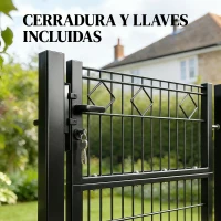 Outsunny Puerta de Jardín 100 x 131 cm Puerta de Valla de Metal Galvanizado con Cerradura Llaves Manilla y 2 Postes Gris Oscuro(m-5)