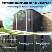 Outsunny Caseta de Jardín 213x130x185 cm con Puertas Correderas y Claraboya para Almacenamiento de Herramientas Gris Oscuro(m-5)