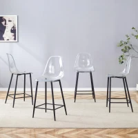 Lot de 4 tabourets de bar transparents, design moderne au look aérien, 51x45x102 cm, Noir(m-5)