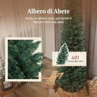 HOMCOM Albero di Natale Artificiale Slim 210 cm con 401 Rami a Forma di Abete, Base in Plastica, Verde(m-5)